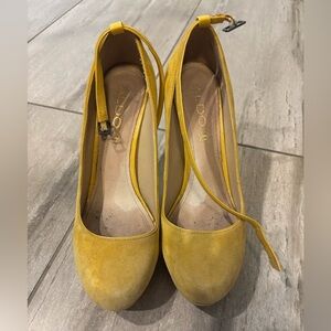 Aldo Yellow Suede Ankle-Strap Heels